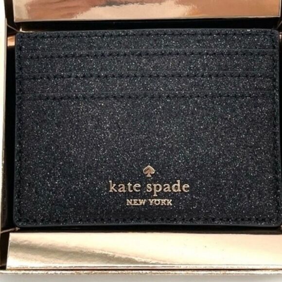 Kate Spade NY Small Slim Card Holder Lola Glitter Black (001) NEW Tags - Picture 4 of 6